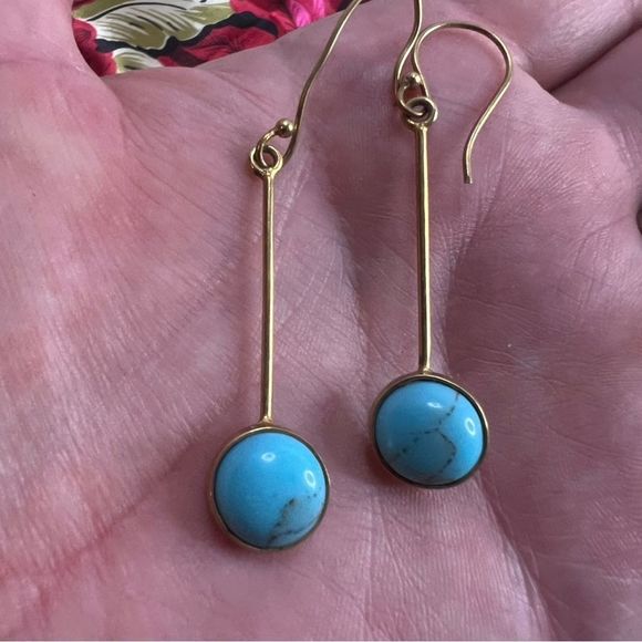 Turquoise and gold dangle earrings - Picture 1 of 2